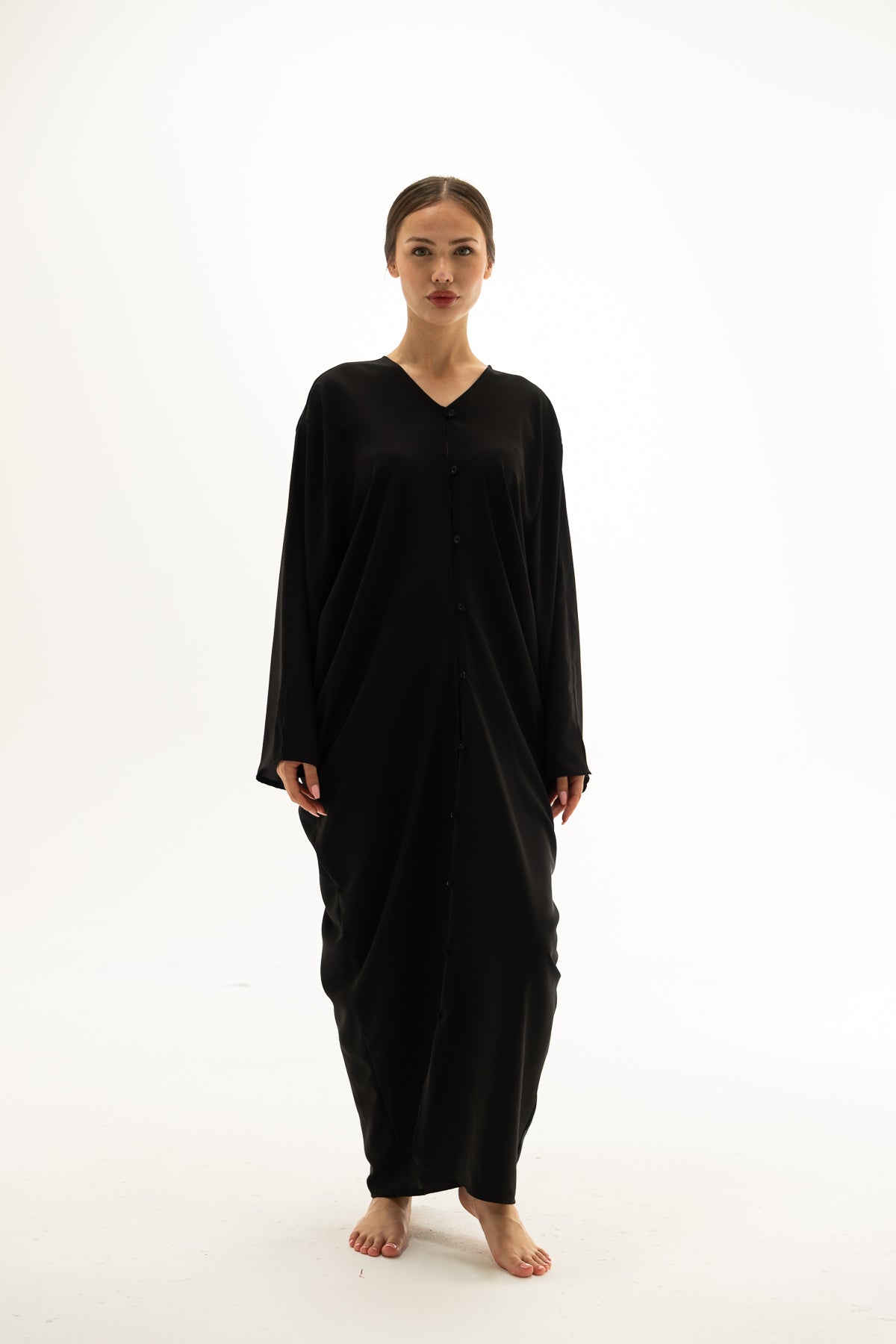 Siyah Önü Düğmeli Elbise Kimono