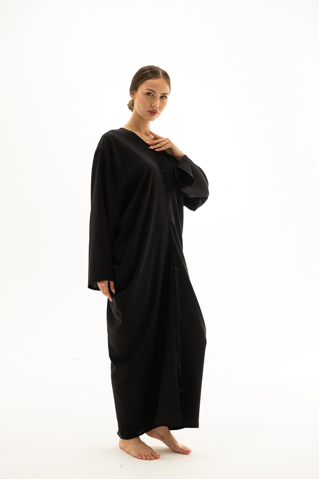 Siyah Önü Düğmeli Elbise Kimono