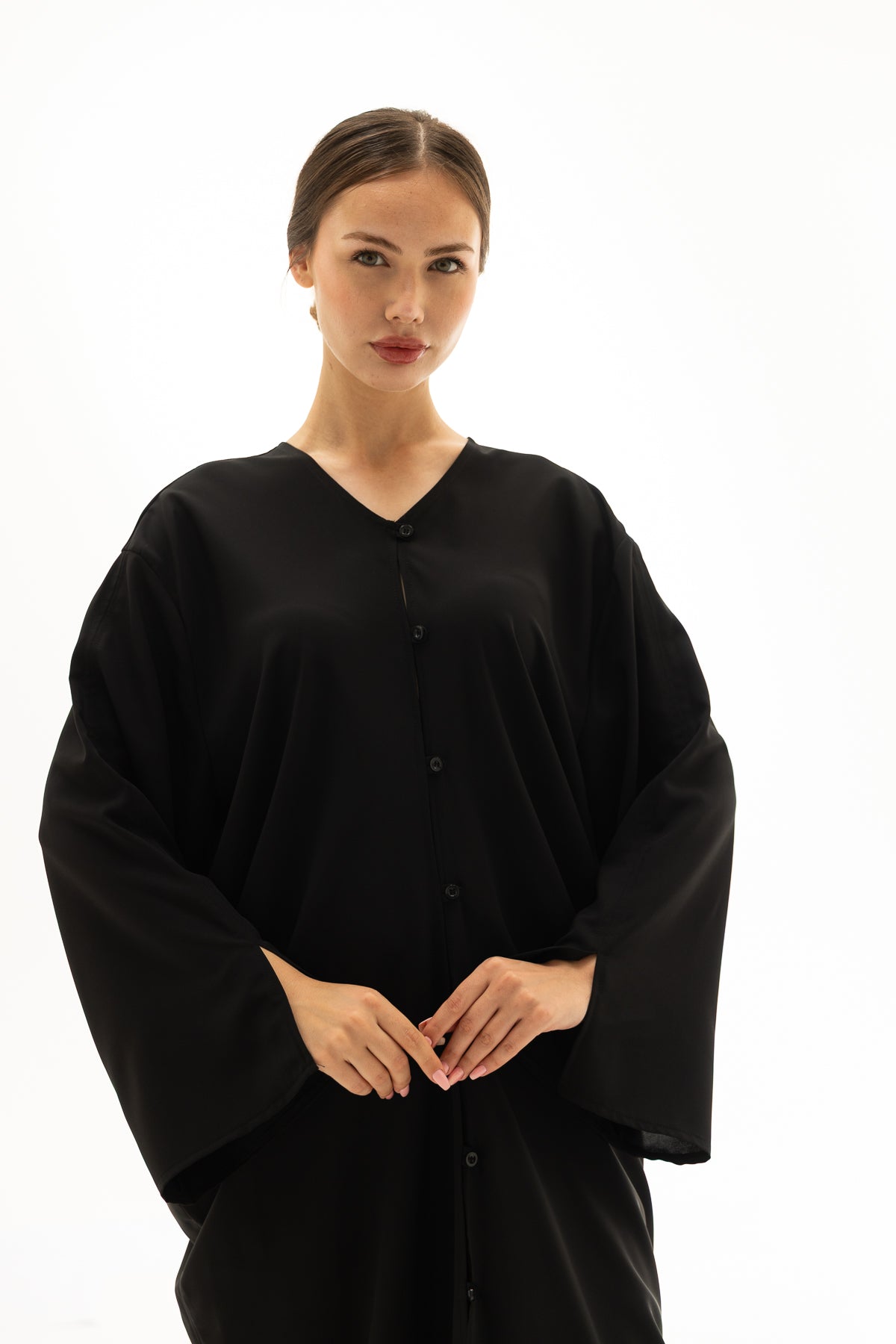 Siyah Önü Düğmeli Elbise Kimono
