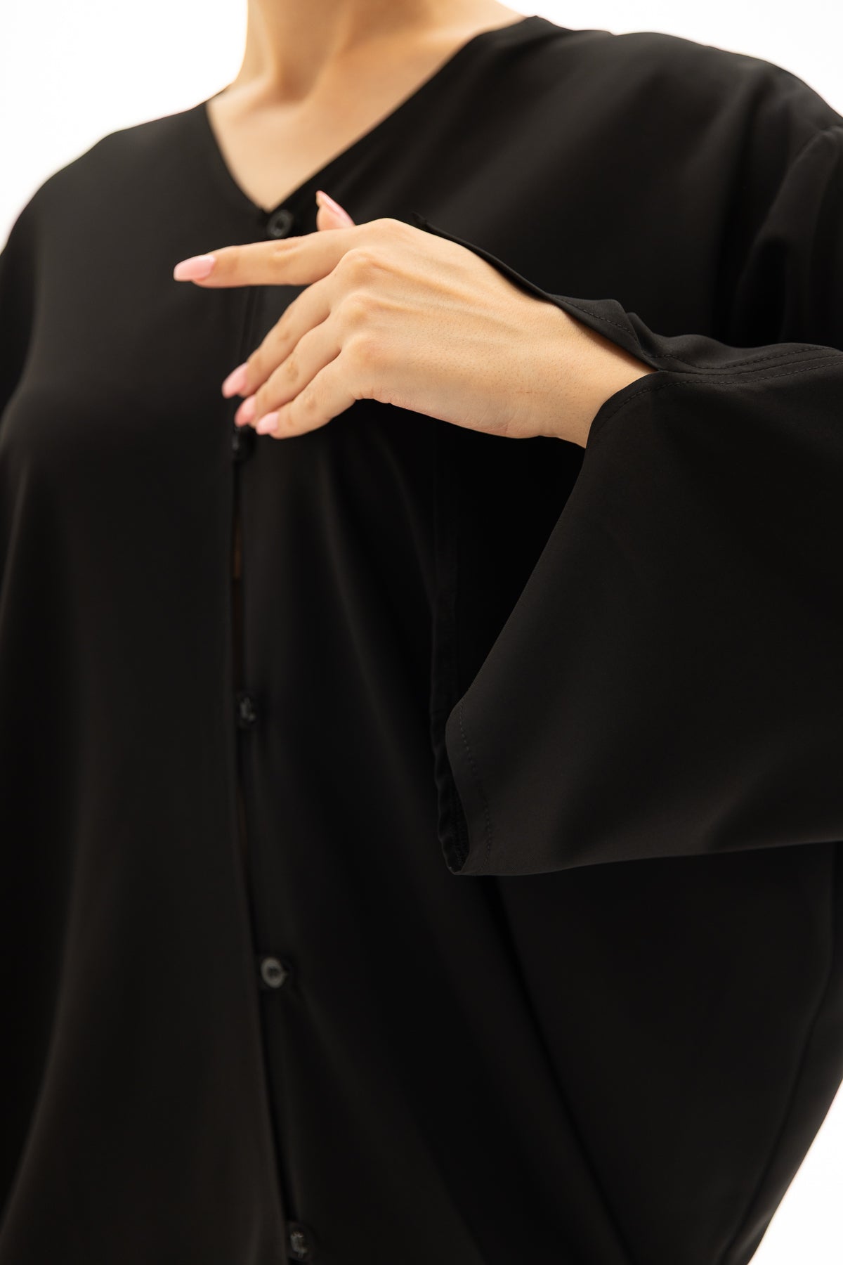 Siyah Önü Düğmeli Elbise Kimono