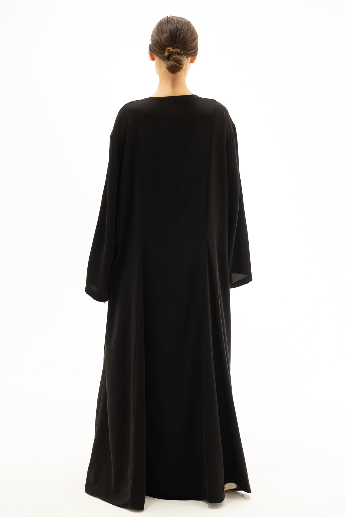 Siyah Önü Düğmeli Abaya Elbise Kimono