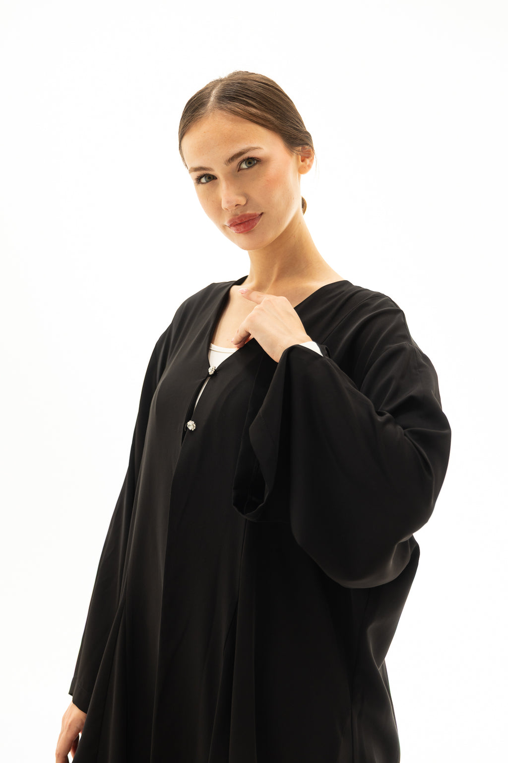 Siyah Önü Düğmeli Abaya Elbise Kimono