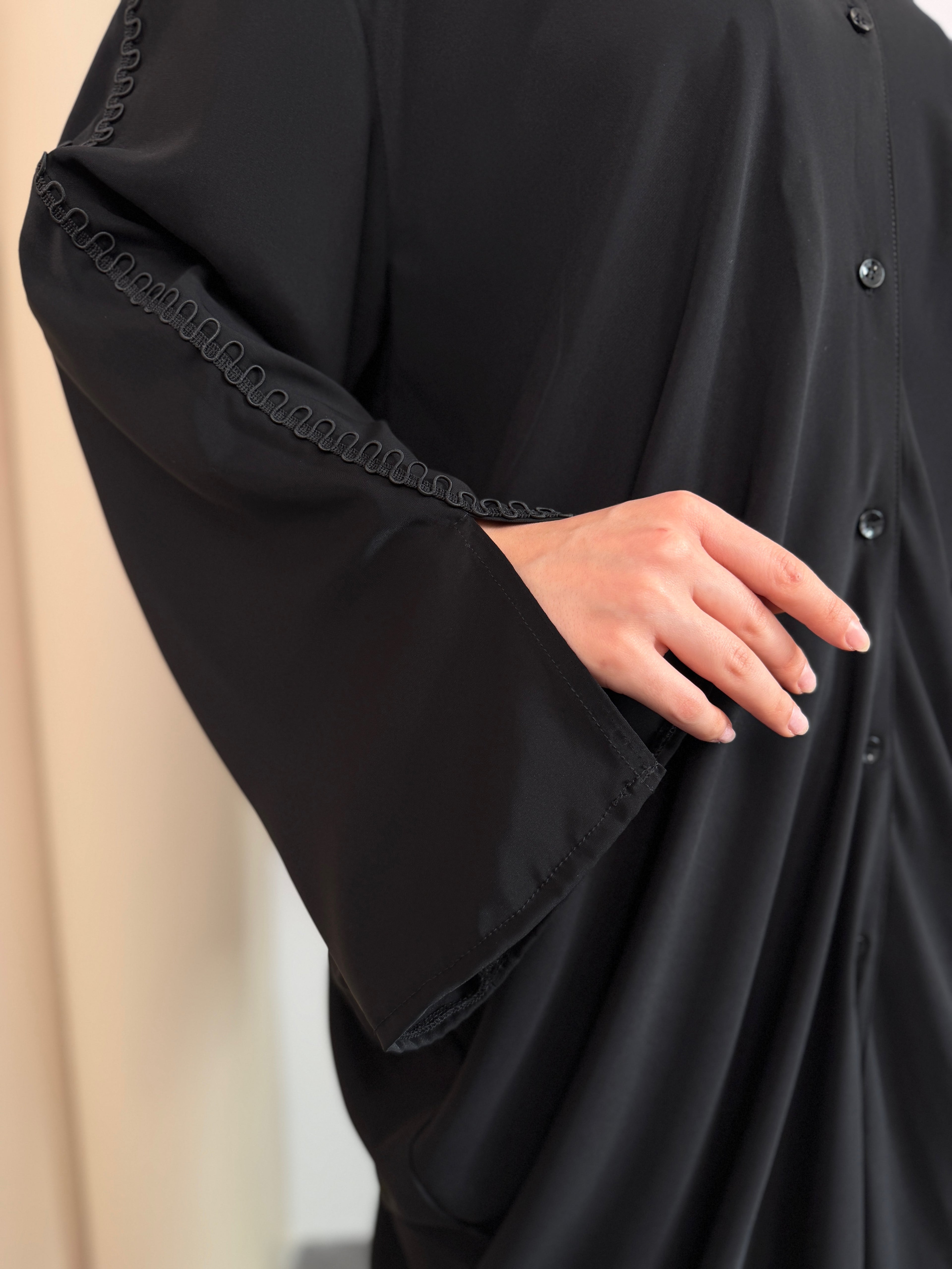 Siyah Yanları Degaje Abaya Dubai Krep Kumaş