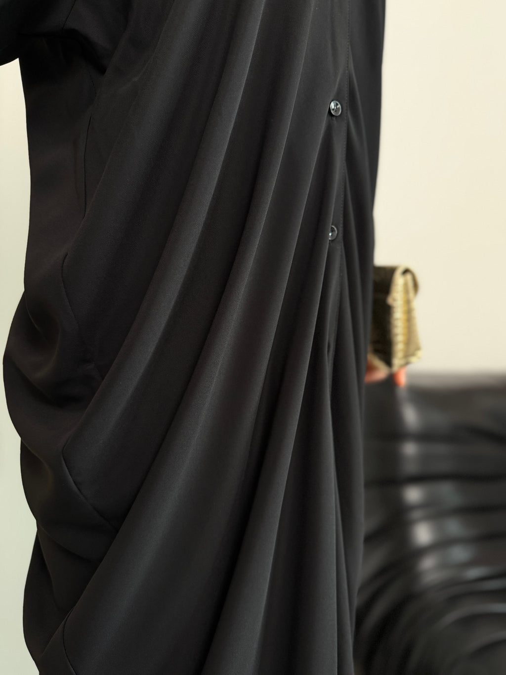 Siyah Yanları Degaje Abaya Dubai Krep Kumaş