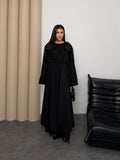 Siyah Omuzu Dantel Detay Abaya Dubai Krep