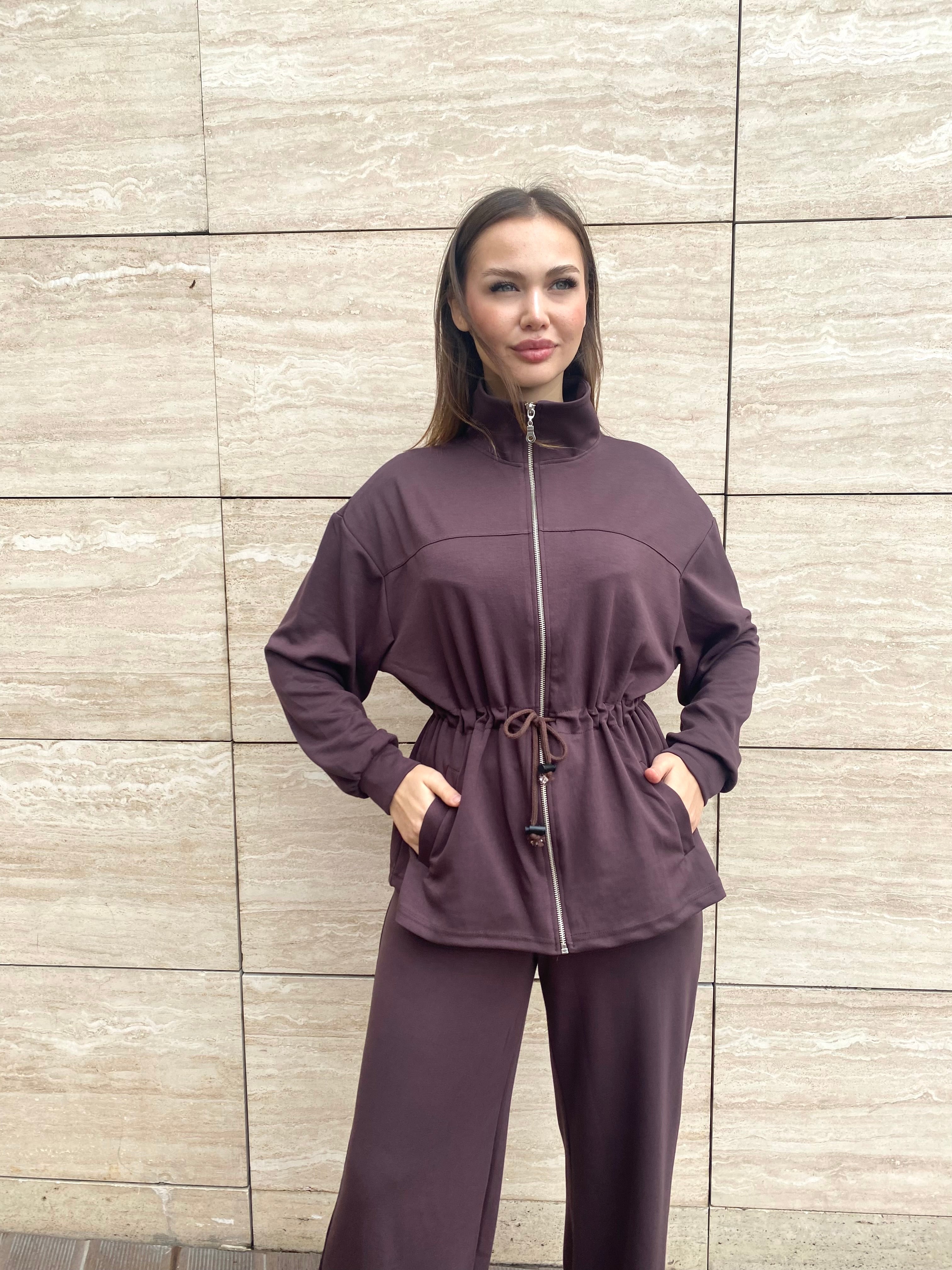 Beli Bağlamalı Modal Kahverengi Kadın Eşofman Takımı